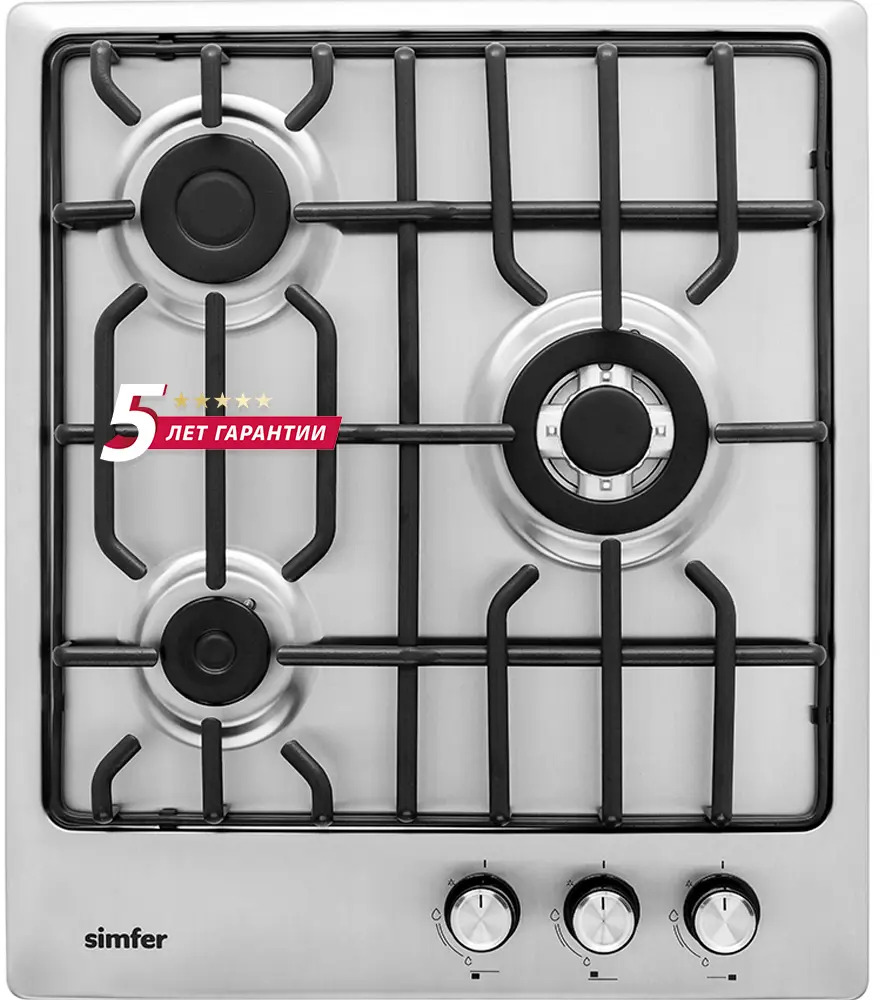 90356314 Газовая варочная панель Simfer H45V35M571 45 см 3 конфорки цвет серебристый STLM-0198617