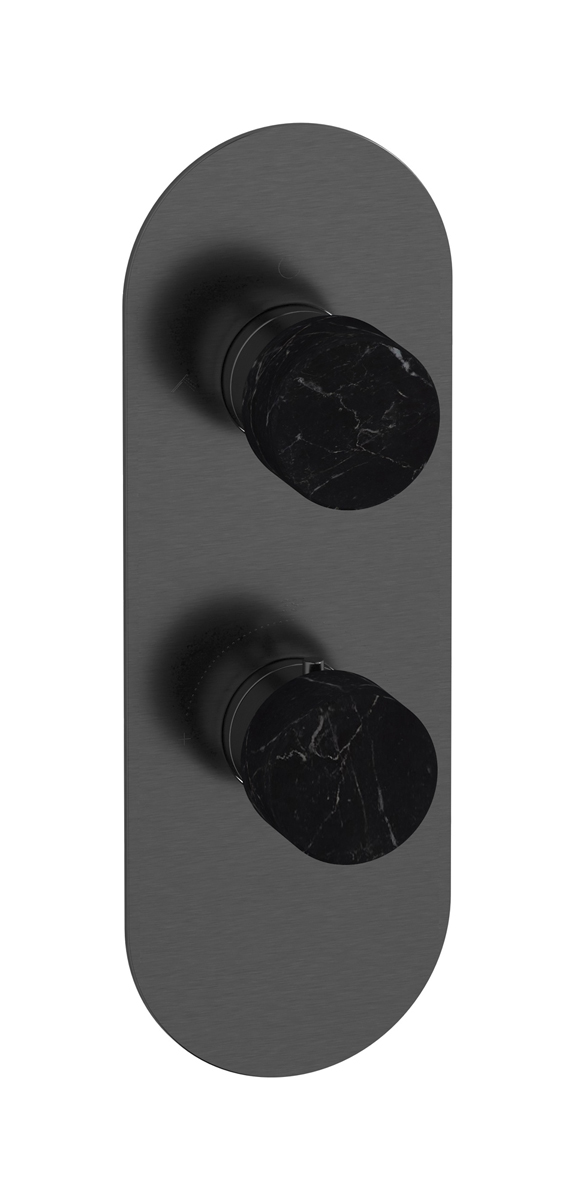 Комплект наружных частей термостата с дивертером на 2 потребителя - вертикальная овальная панель с ручками Marmo WE ARE IB eua612csnmr_2 Brushed Black Chrome Aqua