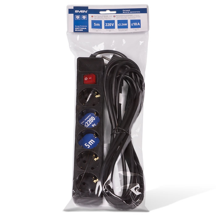 215 Surge protector optima base 5,0 m (5 sockets) black Sven Santreyd  - Вид №3