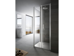 Стеклянная угловая душевая кабина с распашной дверью
