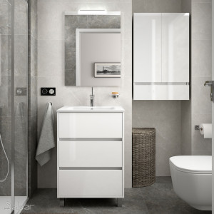 85101 SALGAR Комплект мебели для ванной ARENYS 600 WHITE GLOSS LACQUERED + Раковина + Зеркало + Свет Глянцевый белый