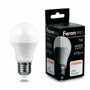 Лампа светодиодная Feron.PRO "Шар" E27 7W 2700K OSRAM LED LB-1007 38023 FERON  00-3956701 Матовый