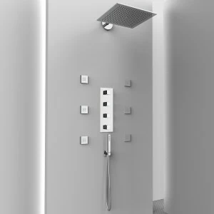 Graffio Квадратная внутренняя часть душа. <br /> Кронштейн, лейка для душа, 3-х сторонний термостат, <br /> подключение к водопроводу с / приставка, душ и гибкий шланг, 6 жетонов. AM440 T