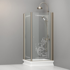 9147N3 Душевая кабина SX с распашной дверью и фиксированной боковой частью для душевого поддона 90x90 квадрат, цвет Бронзовый Kerasan RETRO Италия