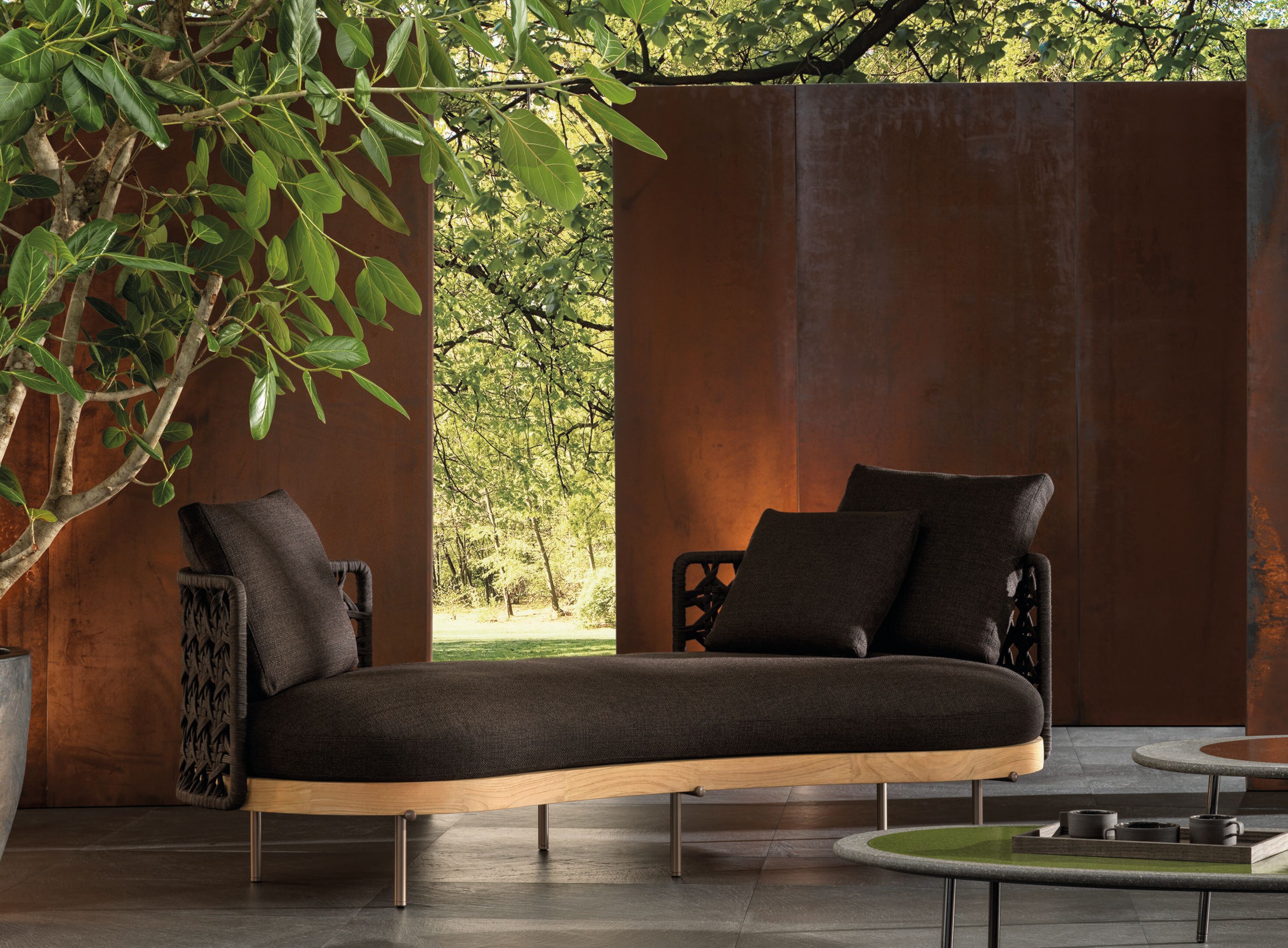 Изогнутый открытый диван со спинкой из плетеной веревки Minotti Torii Nest Outdoor ARCH-00107311 - Вид №5