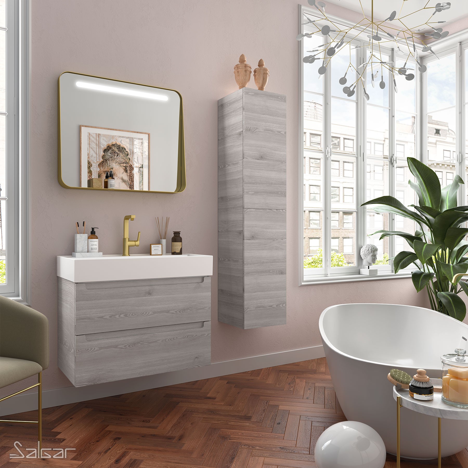 23933 SALGAR Мебель под умывальник MONTERREY 800 2 металлических ящика BAY PINE 797 x 540 x 450 мм Лавровая сосна 