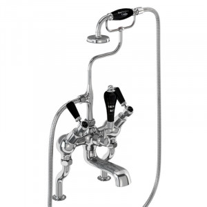 Burlington Кенсингтонский угловой смеситель для душа для ванны, установленный на стойке Четверть оборота с черным акцентом KE19 BLA