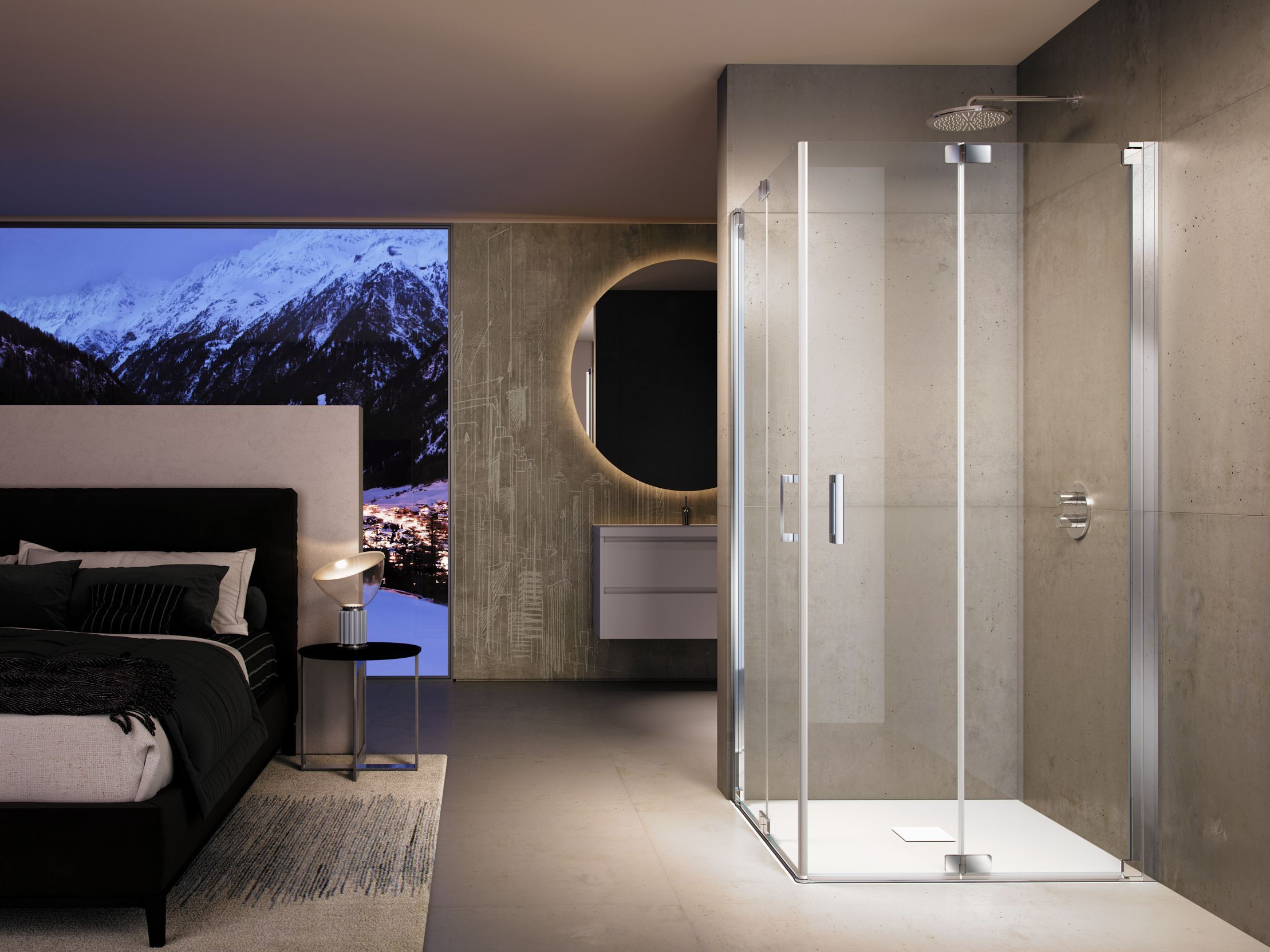 Угловая душевая кабина из закаленного стекла с распашной дверью Provex Industrie ARCH-00131192 - Вид №1