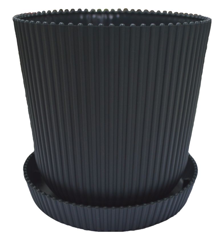 803-27 Горшок д/цветов с поддоном Le Gaufre D=15.5 2.4Л Графит Цветочная коллекция 