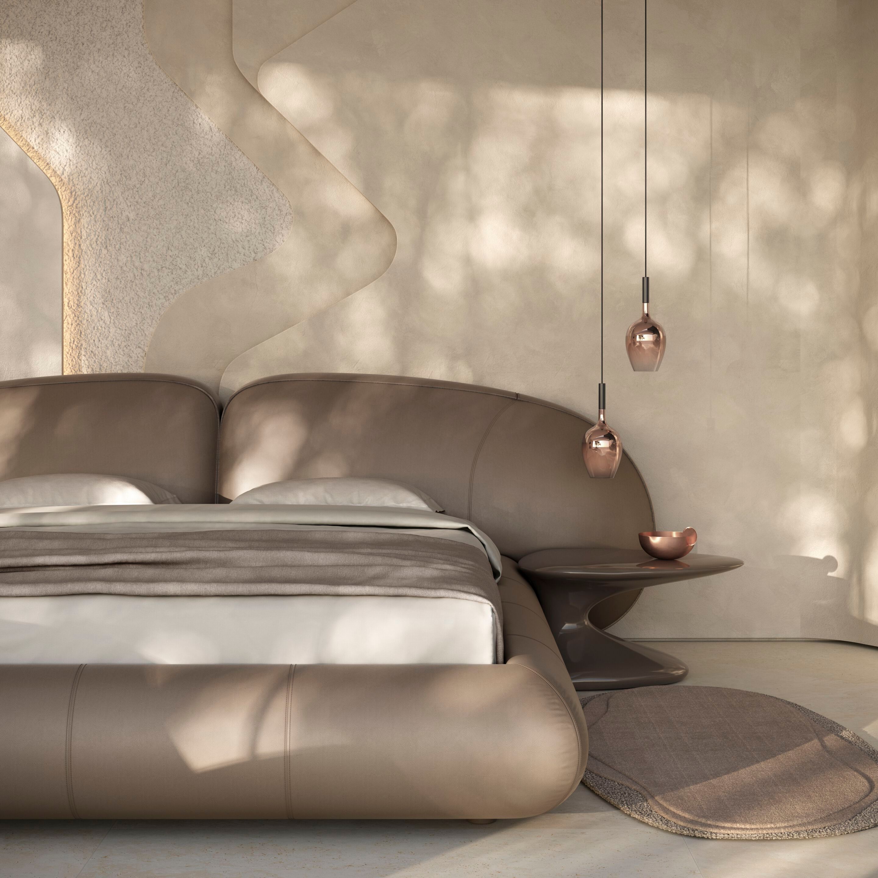 Кожаная двуспальная мягкая кровать Natuzzi Italia память ARCH-00035004 - Вид №2