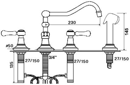 rvb Смеситель для кухни с ручным душем с раздельными розетками 1935 limoges 1935.--.27 - Вид №1