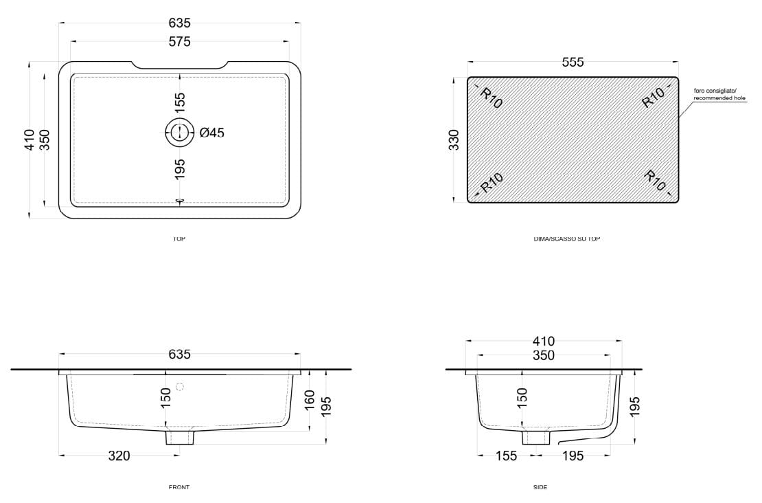 Керамическая раковина с утопленным под столом прямоугольная раковина Ceramica Cielo Filo ARCH-00074650 - Вид №2