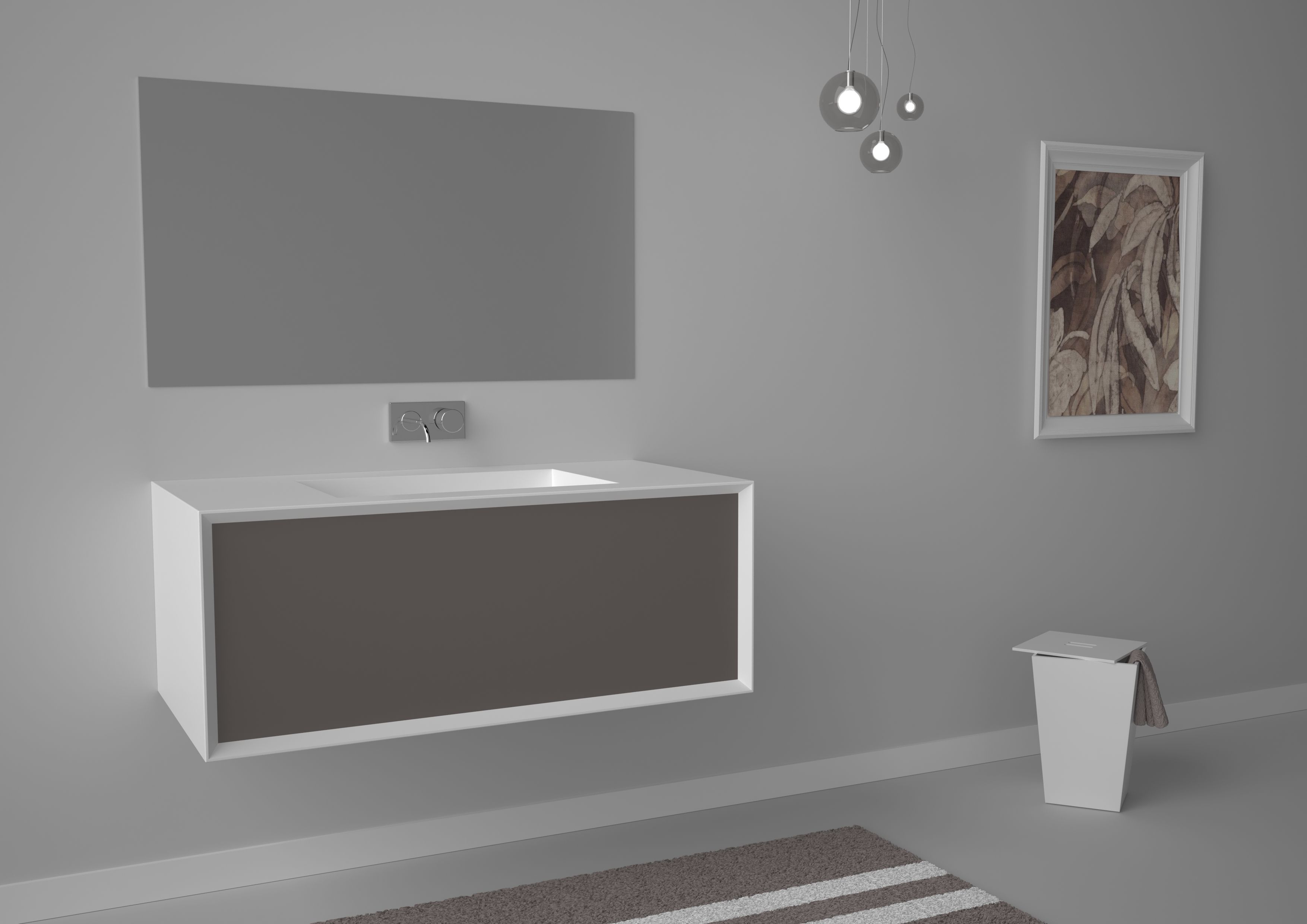 Подвесной шкаф для умывальника из МДФ со встроенной раковиной и ящиками GSG Ceramic Design Милан ARCH-00143491 - Вид №1