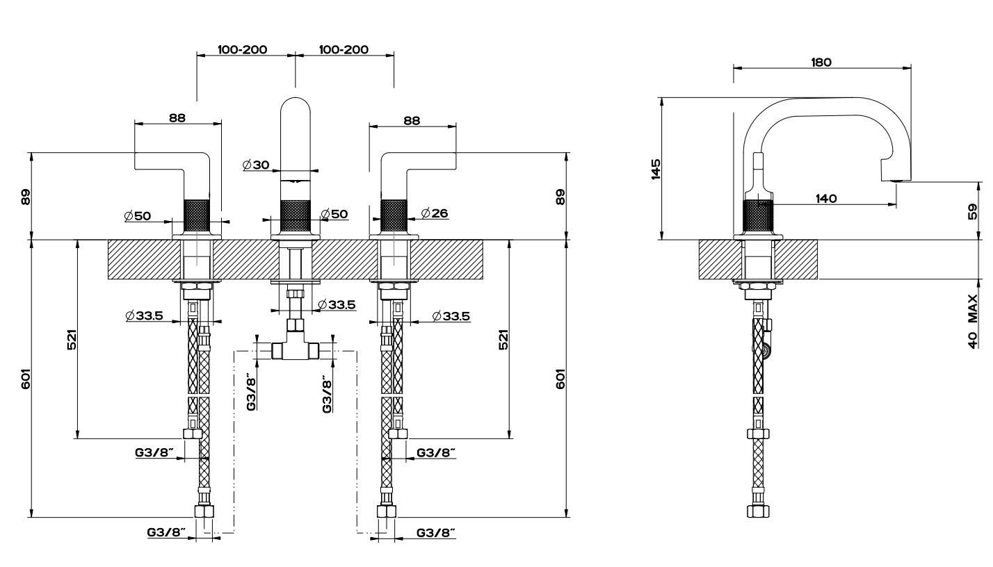 Смеситель для раковины с 3 отверстиями из латуни без слива Gessi гравированный ARCH-00061044 - Вид №3