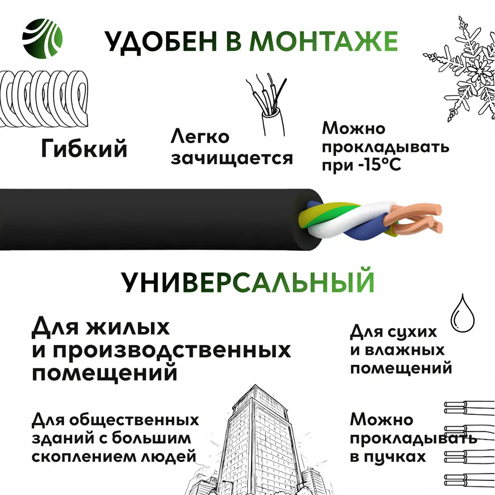 Кабель Ореол ВВГнг(А)-LSLTx 3x1.5 100 м 86421452 STLM-2212529  - Вид №4