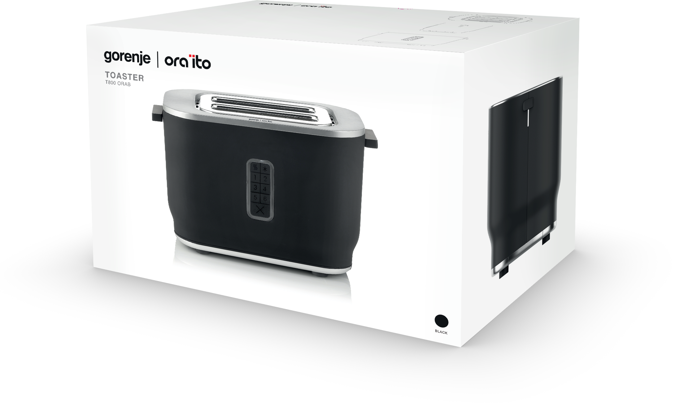 T800ORAB Тостер / 800 вт, 2 секции, цвет черный Gorenje Santreyd  - Вид №3