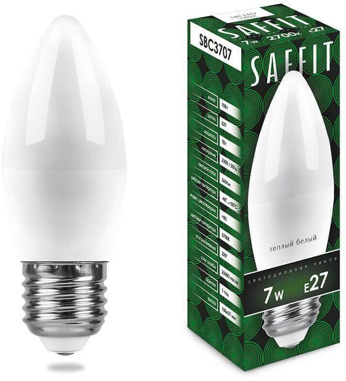 55032 Лампа светодиодная E27 7W 2700K Свеча Матовая SBC3707 Saffit
