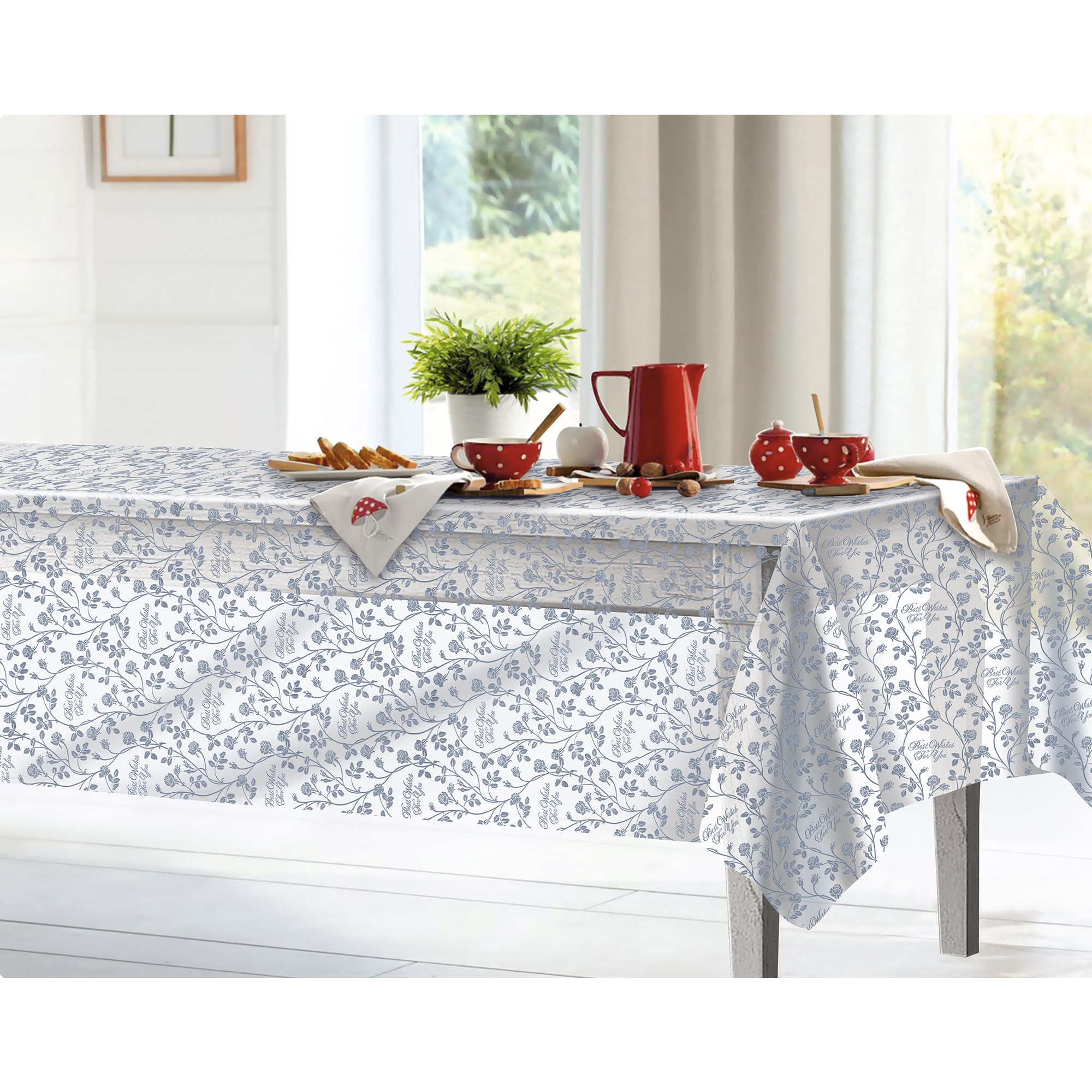 83025235 Скатерть «Розовый сад», прямоугольная, 160х135 см, цвет белый/серый Deluxe Santreyd - Вид №4
