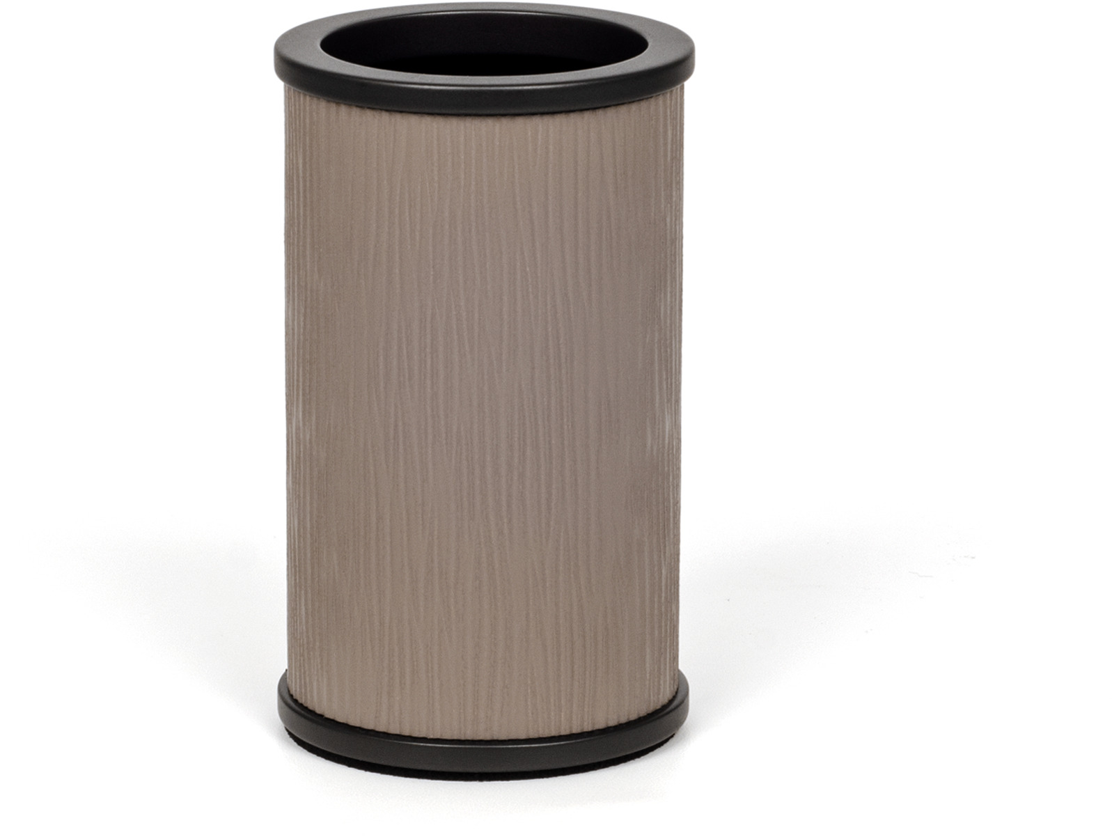 Круглый держатель зубных щеток Olimpia - Ø 6,5XH11 см / металлическая отделка_вороненая латунь / плетеная кожа_серо-коричневый