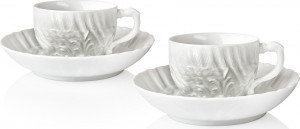 10664297 Meissen Набор из 2 чашек чайно-кофейных с блюдцами Meissen "Лебединый сервиз" (белый рельеф), 140мл, п/к Фарфор, Керамика