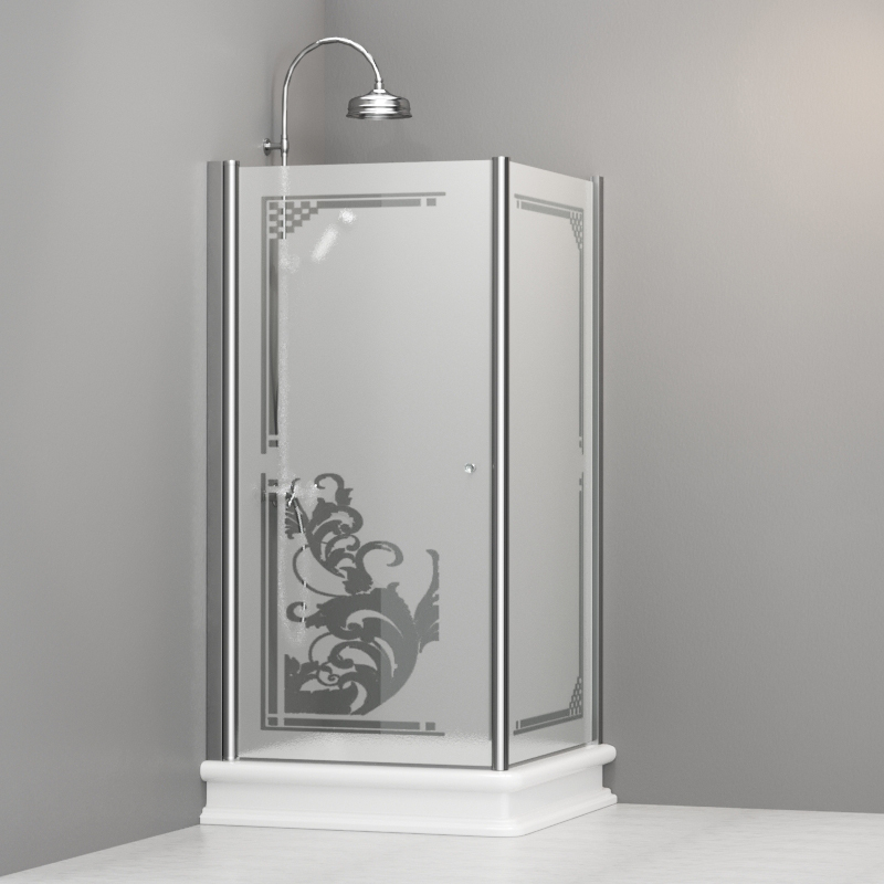 9149P0 Душевая кабина DX с распашной дверью и фиксированной боковой частью для душевого поддона квадрат 100x100, цвет Хромированный Kerasan RETRO Италия 