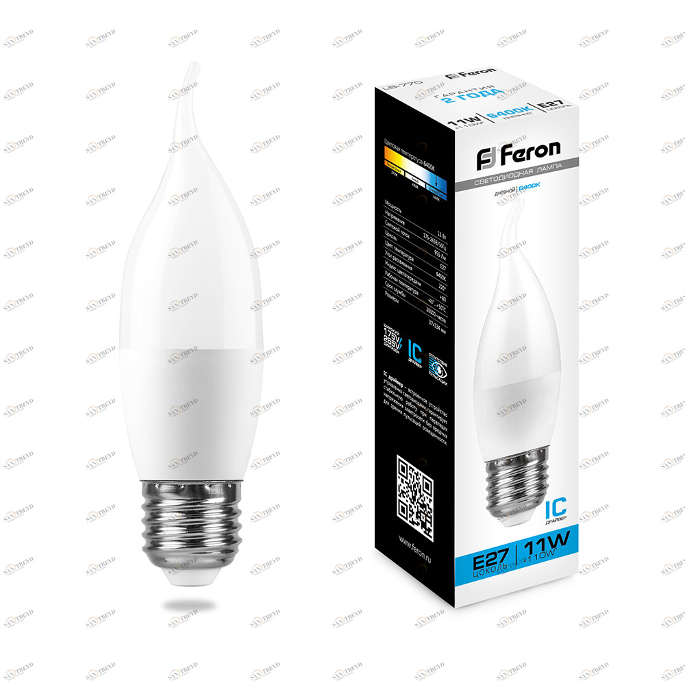 Лампа светодиодная Feron "Свеча на ветру" E27 11W 6400K LB-770 25954 FERON  00-3956692 Матовый 