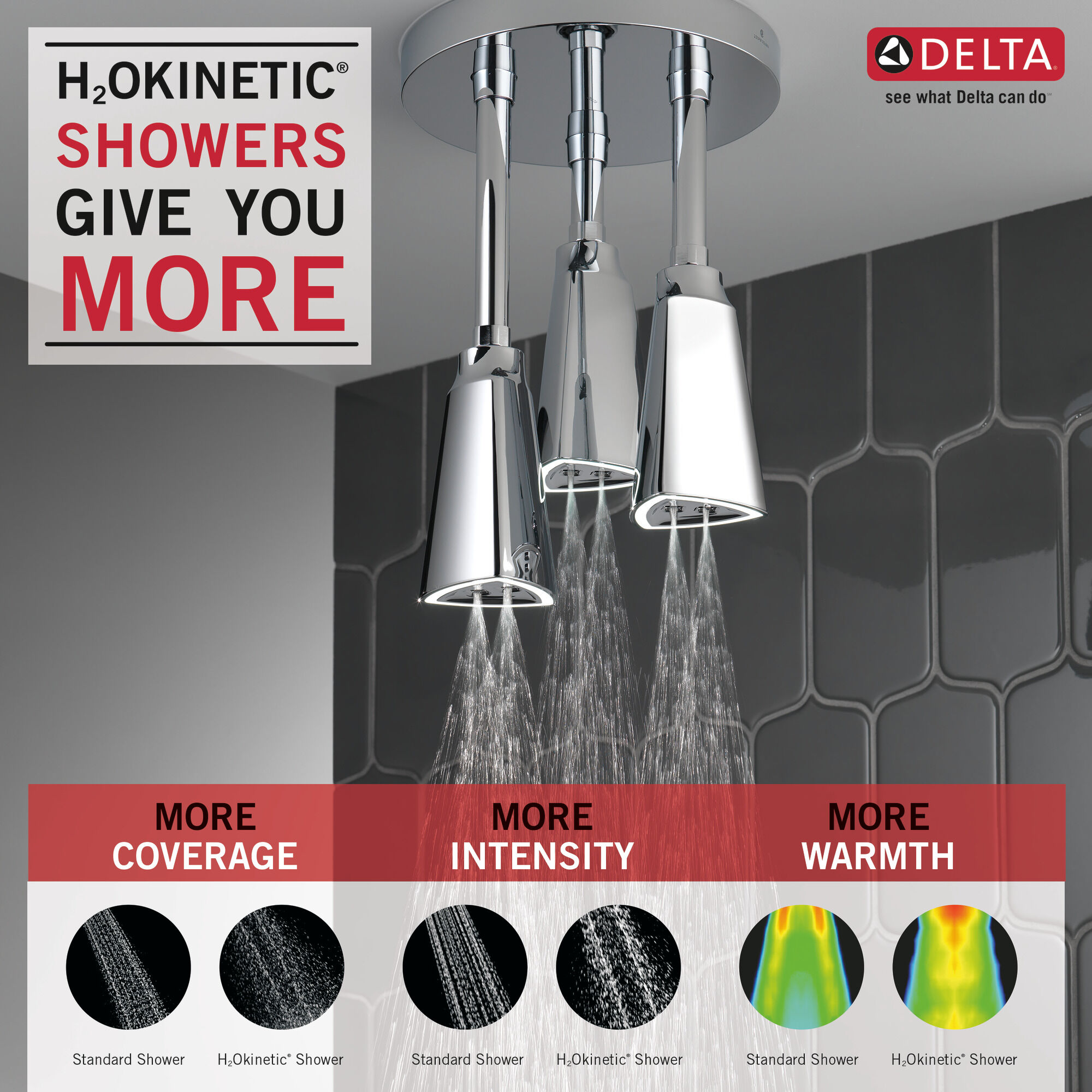 57140-KS25-L Подвесная душевая лейка Raincan со светодиодной подсветкой H2Okinetic® Delta Faucet Universal Showering Черный нержавеющий  - Вид №1