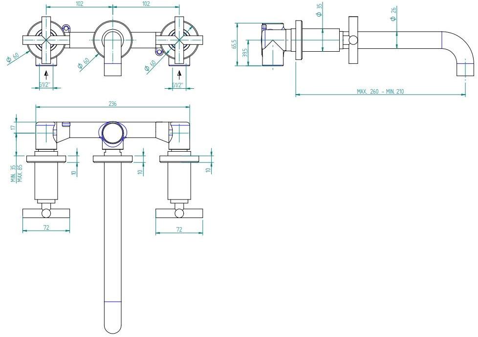 ZAZZERI Смеситель для умывальника настенный на 3 отверстия Da-da sun-id-1357249 - Вид №2