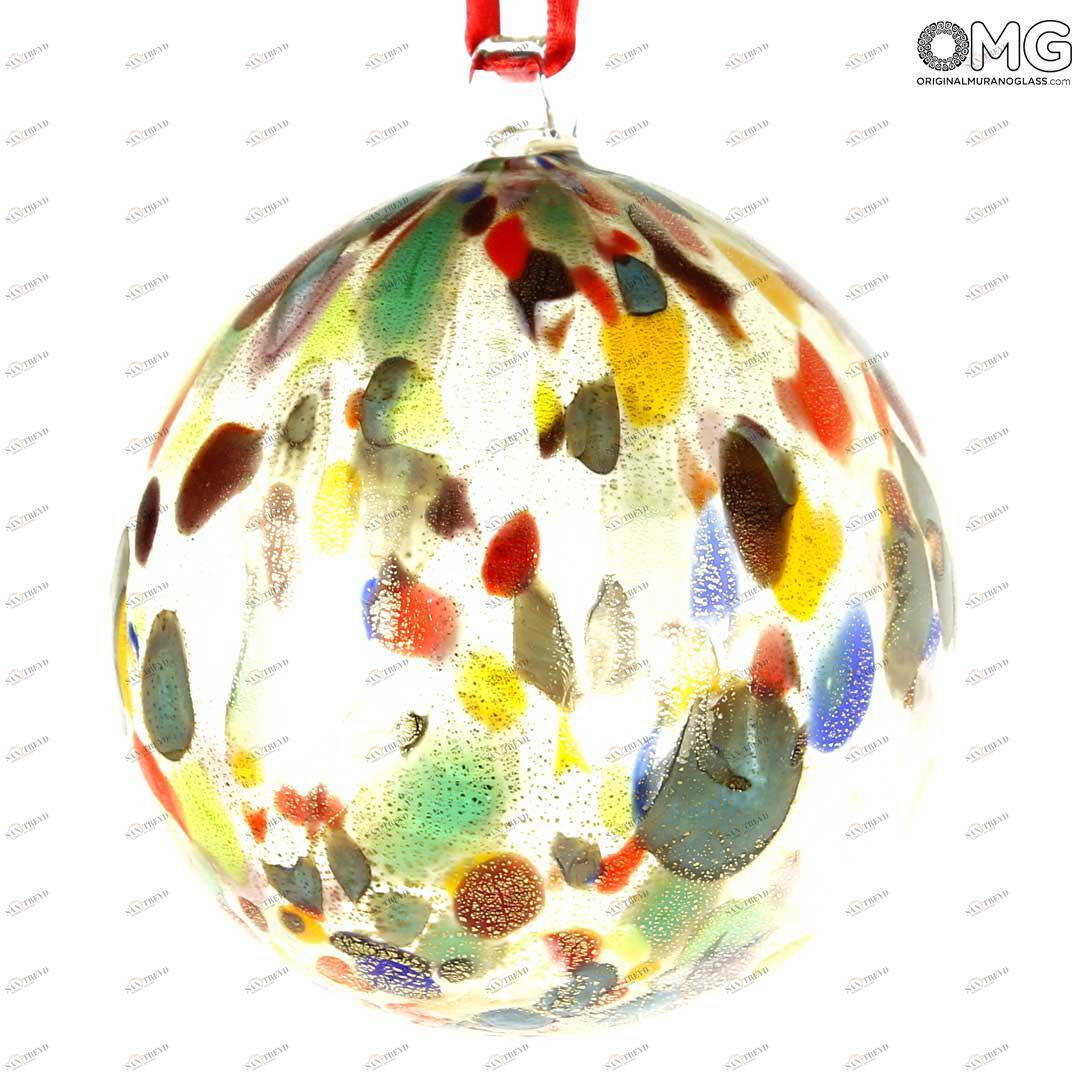 3673 ORIGINALMURANOGLASS Белый Ёлочный шар в крапинку - Особое Рождество - муранское стекло OMG  см 