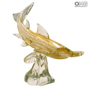 4540 ORIGINALMURANOGLASS Скульптура Акула-молот - с золотом - муранское стекло 42 см