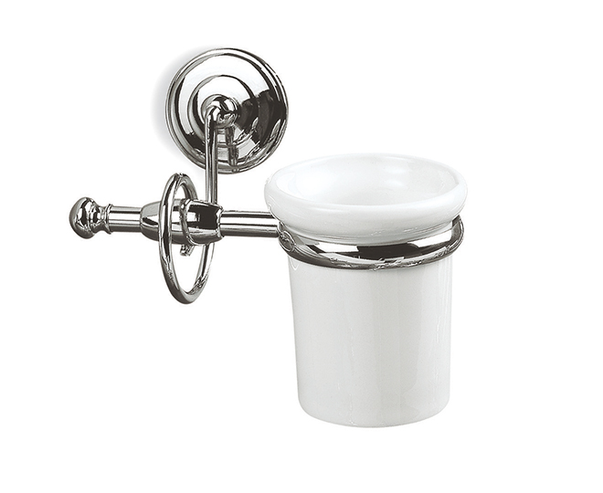 I10(08-BI) Stil Haus Idra, настенный керамический стакан, цвет хром - белая керамика 