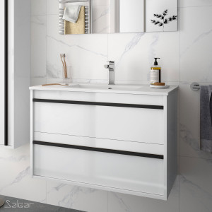 84943 SALGAR Мебель для умывальника ATTILA 800 2 ящика БЕЛЫЙ ГЛЯНЕЦ + Раковина Глянцевый белый