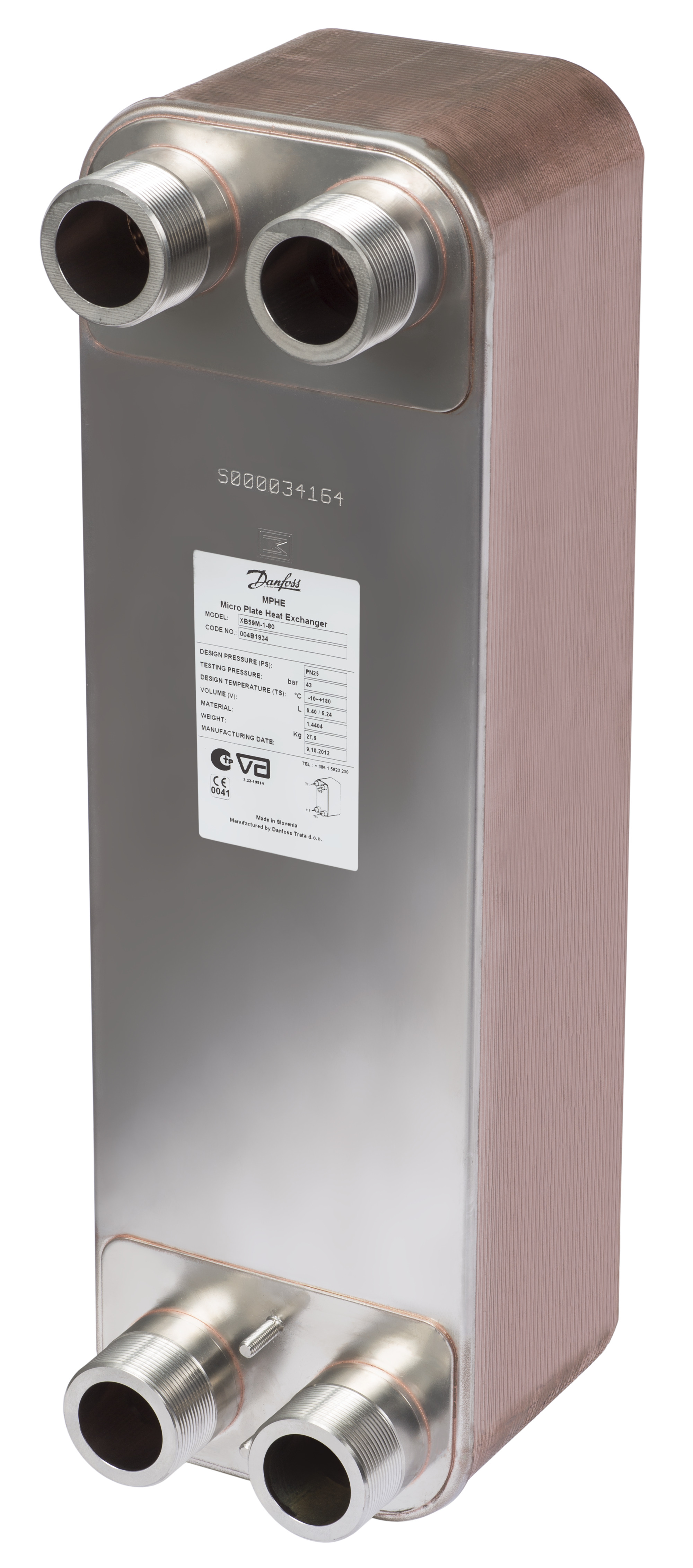 Danfoss Паяный пластинчатый теплообменник серии XB59M XB 59M-1-60 Паяный ТО 004B1932  - Вид №43