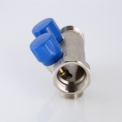 VTc.560.NE.060503 Коллектор с регулирующими вентилями и комплектом ручек Valtec 1", 3 x 3/4"  - Вид №2