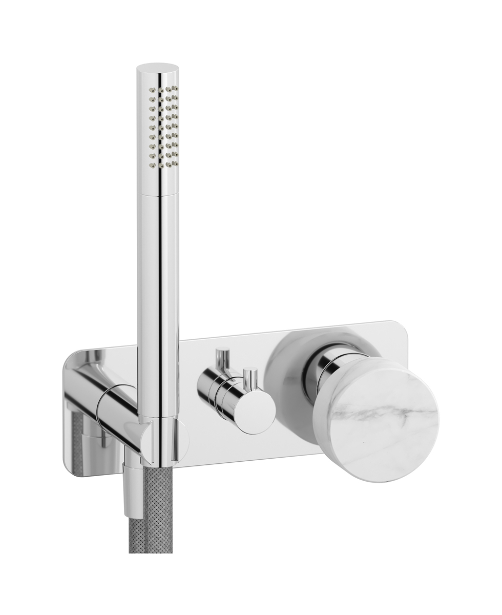 Внешние части встроенного в стену смесителя на 2 потребителя в комплекте с душевым гарнитуром. WE ARE IB mr313cc_1 Chrome Marmo