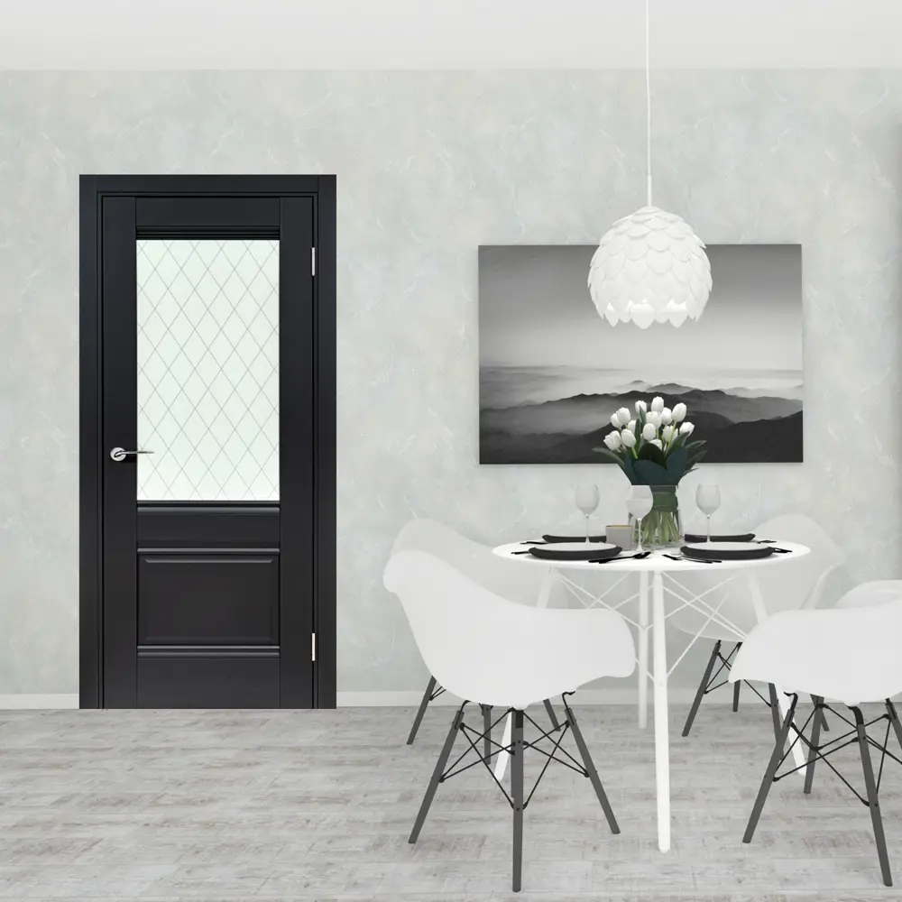 Комплект двери Классико-43 со стеклом 60x200 см Hardflex черный с добором 200 мм PORTIKA STLM-2175763 - Вид №1