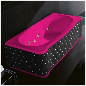 Ванна Gruppo treesse New Classic Young STD-V6747-DX-KCS-RZ розовая с золотой фурнитурой и гидромассажем прямоугольная правая чёрная кожа кристаллы сваровски