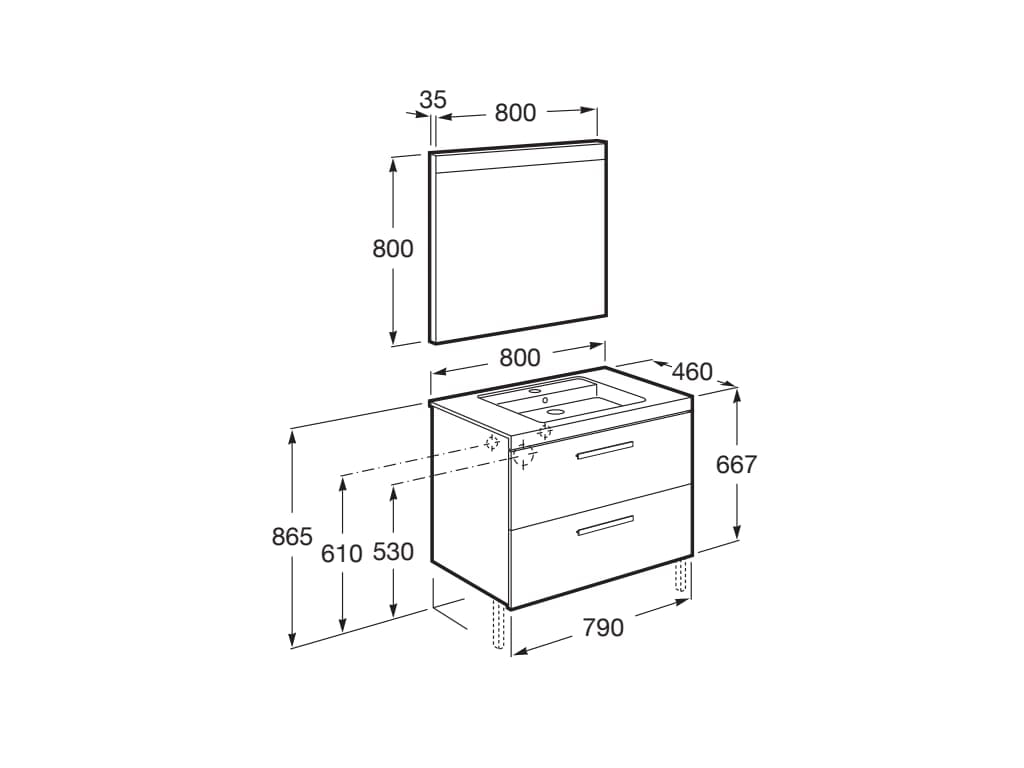 Подвесной шкаф для умывальника с зеркалом Roca Prisma ARCH-00012351 - Вид №24