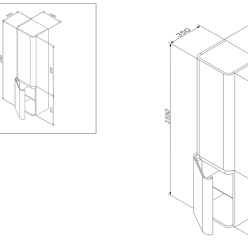 M30CHL0406NF Шкаф-колонна подвесной левый 40 см двери орех текстурированная шт AM.PM Sensation - Вид №4
