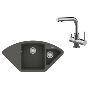 91109749 Врезная мойка Lemark Irkana 98x50x18 см кварц цвет хром/темно-серый STLM-1517336