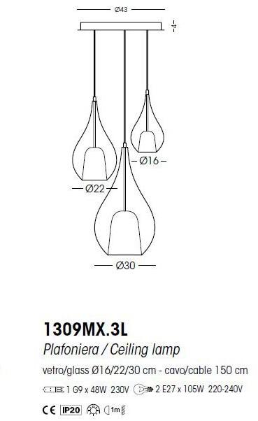 Cangini & Tucci Подвесной светильник из металлизированного боросиликатного стекла Zoe 1309mx.3l - Вид №2