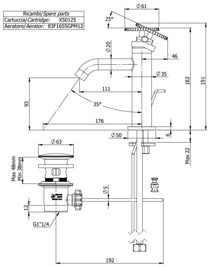 Однорычажный смеситель для раковины Remer Rubinetterie Chrono ARCH-00000236 - Вид №3