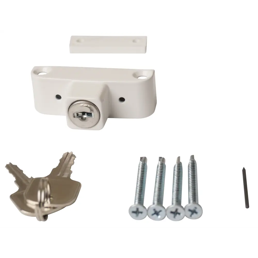 Блокиратор оконный с ключом 2.2x6 см, сталь, цвет белый Santreyd STLM-2007976 - Вид №1