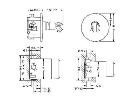 Термостат для душа скрытого монтажа ¾" JOERGER Muschel 601.40.560.000 - Вид №1
