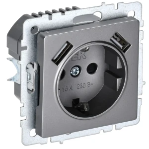 Розетка USB встраиваемая IEK Brite с заземлением, цвет сталь 87761605