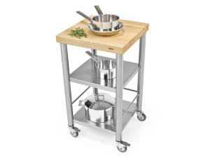 Кухонная тележка из нержавеющей стали и дерева