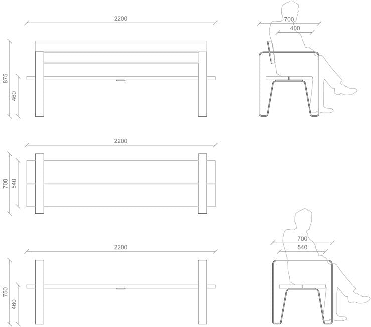 Стальная и деревянная скамья без спинки LAB23 COURT ARCH-00068054 - Вид №5