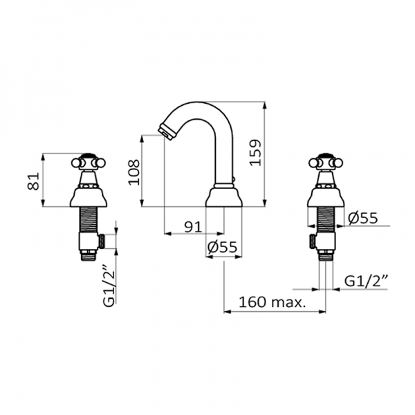 226120 PREMIUM Черный +1866 три отверстия Умывальник Черный GRB MIXERS  - Вид №1