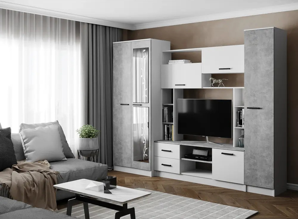 91423098 Модульная стенка Микон Соло-АС 270x210x50 см ЛДСП цвет белый/графит STLM-1096337