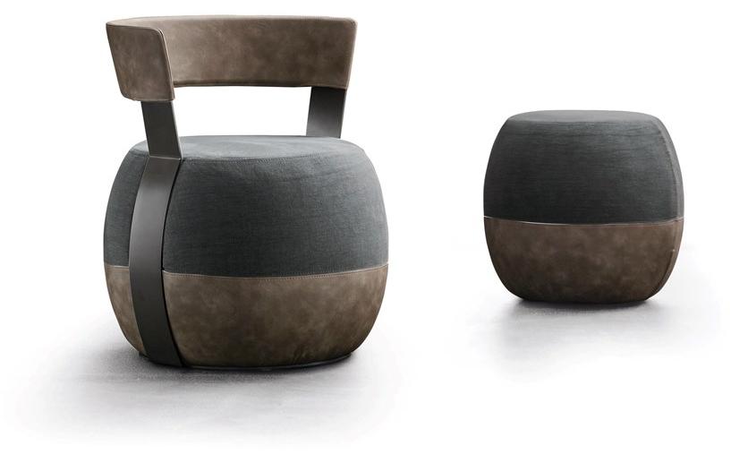 ZANETTE Круглый пуф с обивкой из кожи и ткани Barrique sun-id-1431524 - Вид №1